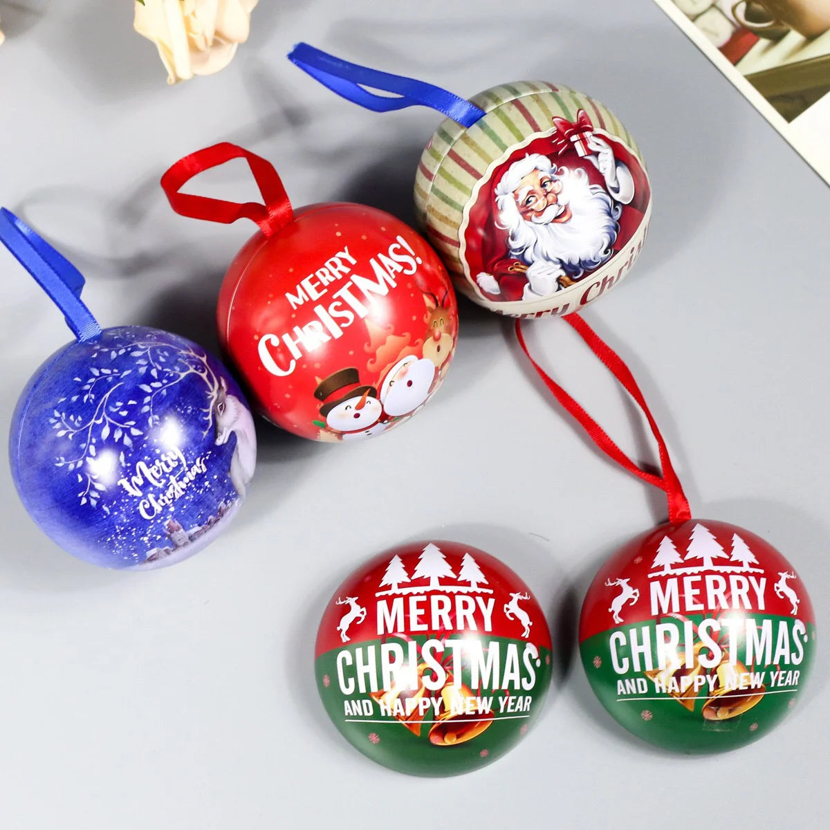 5 Pcs Caixas de Presente de Natal Folha de Flandres , Bola Decorações de Árvore