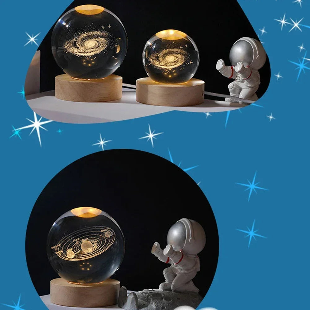 Lâmpada de bola de cristal 3D exclusiva com galáxia e projeções planetárias USB Night Light