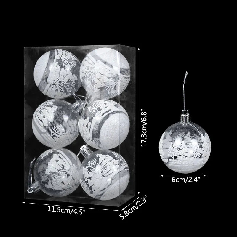 6 pçs/set 6cm bolas de árvore de natal branco neve transparente bola pingente natal