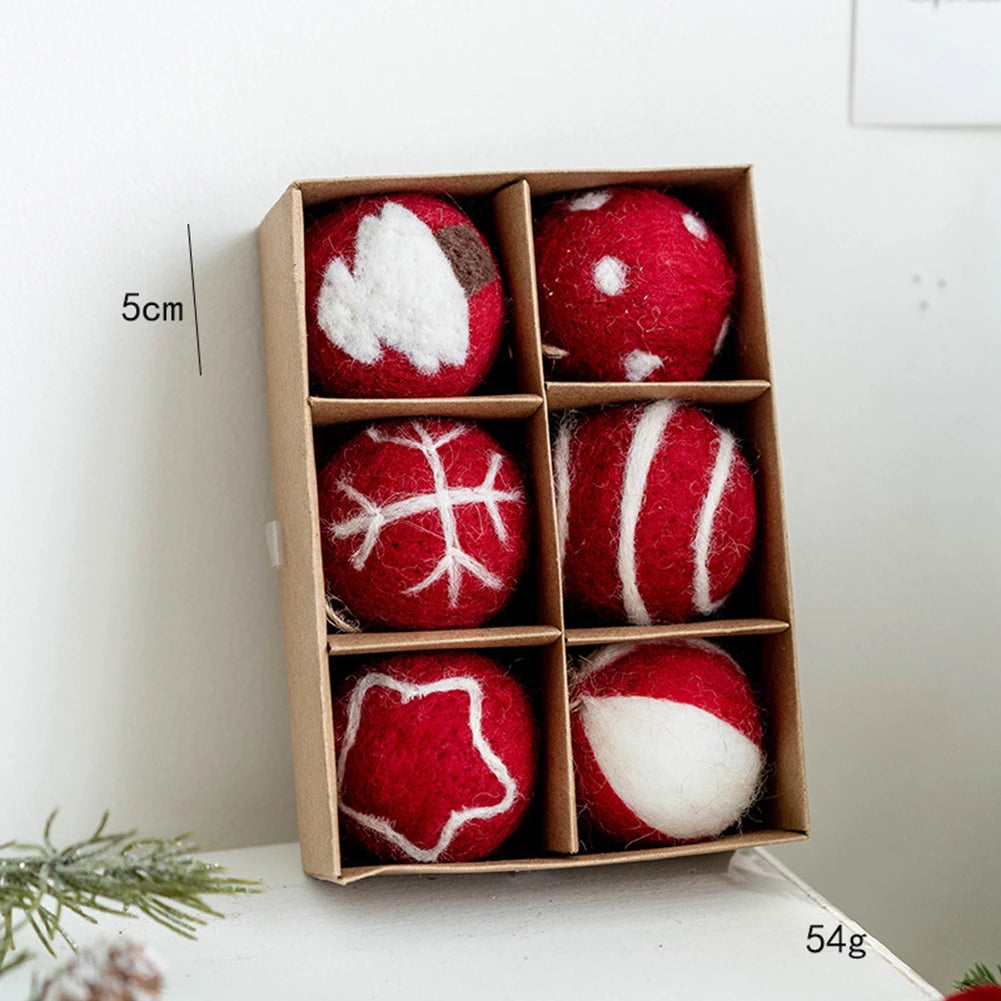 6/36 pçs bolas de natal bola de feltro de lã globo de neve decorações de árvore
