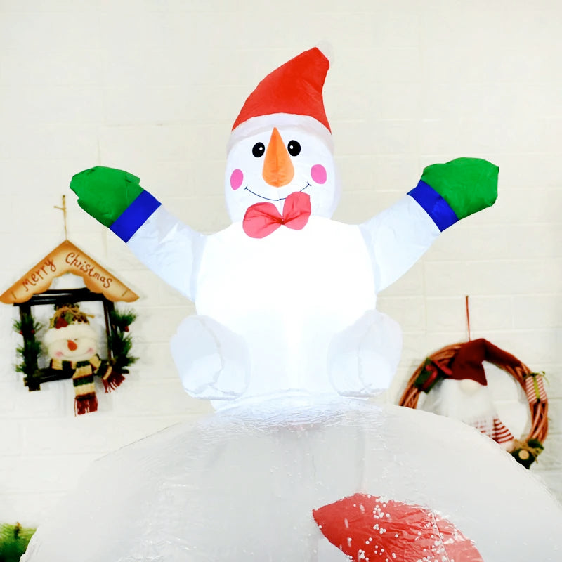 Globo de neve de natal inflável com luz led explodir boneco de neve