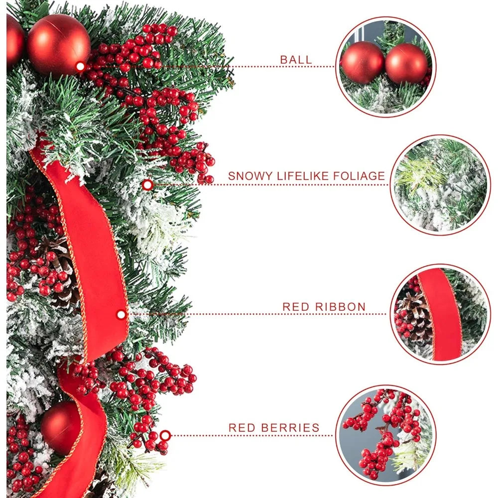 2 peças guirlandas artificiais com frutas, pinha e bolas vermelhas, enfeite de fita de Natal