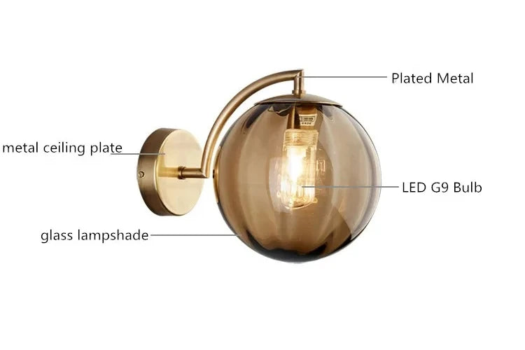 Globo lâmpada de parede multicolorido vidro bola redonda