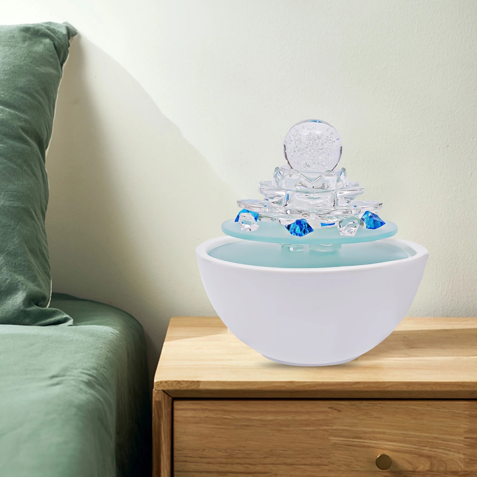 Cachoeira com bola de cristal interior recurso água luz led decoração para casa