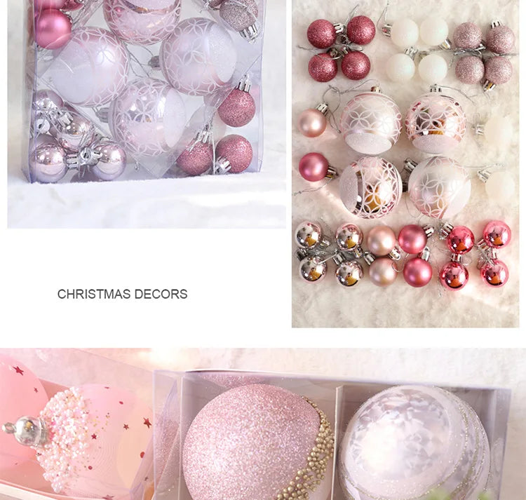 Rosa bola de natal decoração árvore de natal pendurado pingente bola de plástico