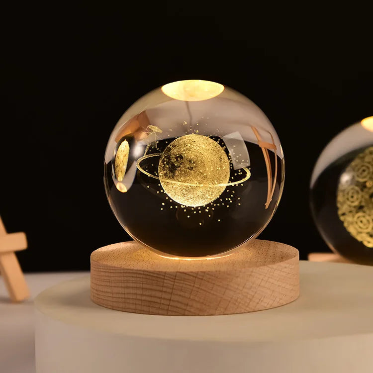 Bola de cristal vidro planeta led luz noturna quente laser gravado sistema solar globo universo 6cm 3D