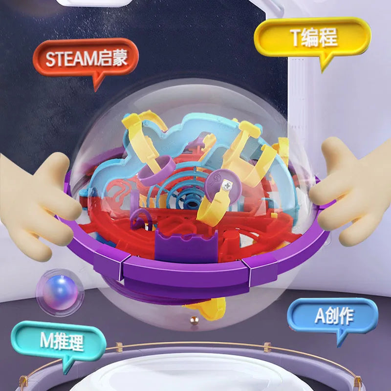 100 Bola mágica de intelecto 3D quebra-cabeça Bola labirinto esfera globo brinquedos