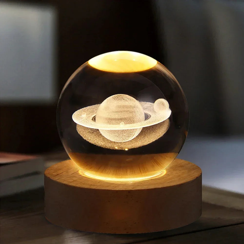 Lâmpada de bola de cristal 3D exclusiva com galáxia e projeções planetárias USB Night Light