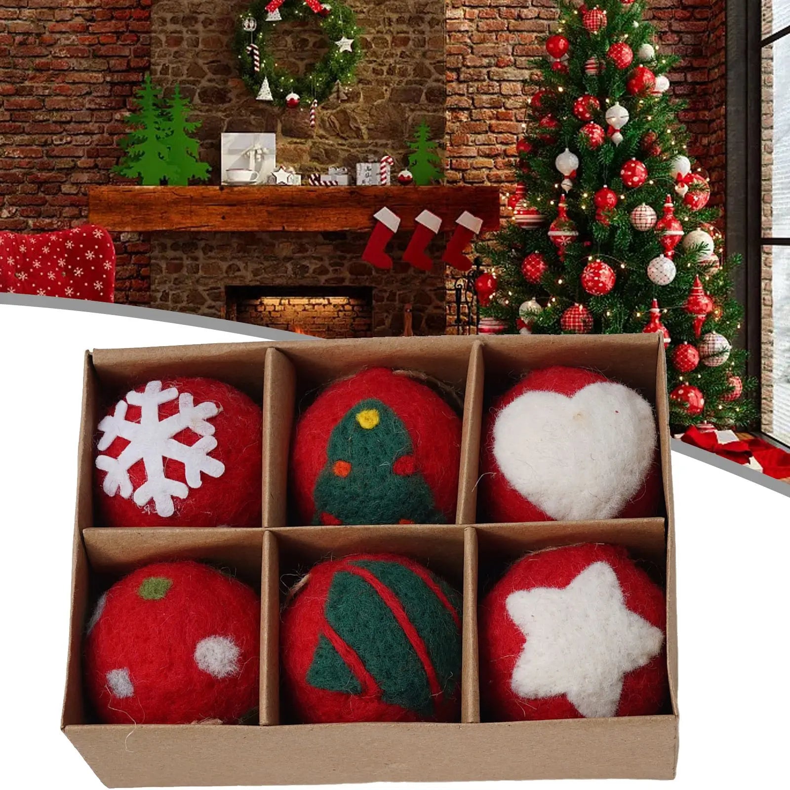 6/36 pçs bolas de natal bola de feltro de lã globo de neve decorações de árvore