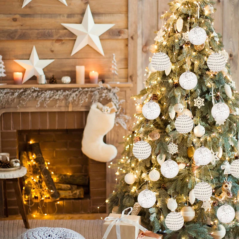 Bola de natal branca glitter caixa de presente árvore de natal pendurado