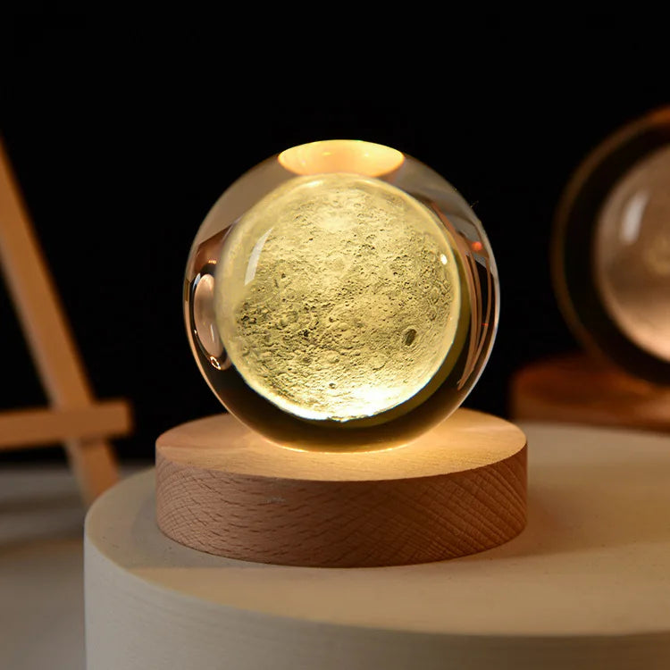Bola de cristal vidro planeta led luz noturna quente laser gravado sistema solar globo universo 6cm 3D