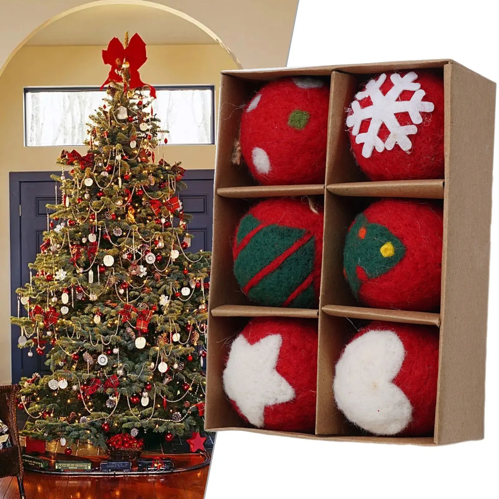 6/36 pçs bolas de natal bola de feltro de lã globo de neve decorações de árvore