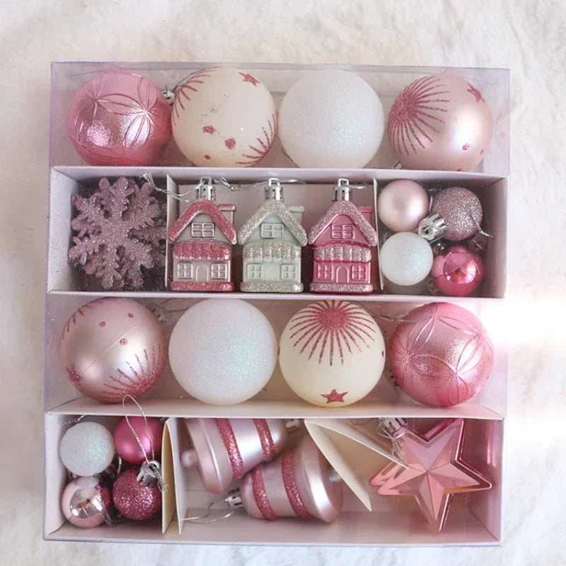 Rosa bola de natal decoração árvore de natal pendurado pingente bola de plástico