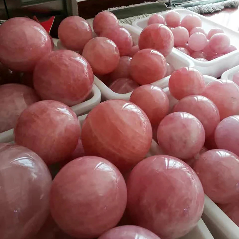 Bola de cristal de quartzo rosa natural, bola de massagem reiki, decoração de quarto, pó de cristal 4-7cm