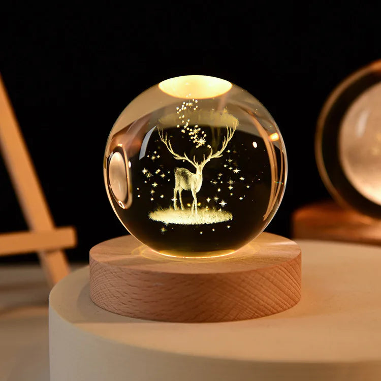 Bola de cristal vidro planeta led luz noturna quente laser gravado sistema solar globo universo 6cm 3D