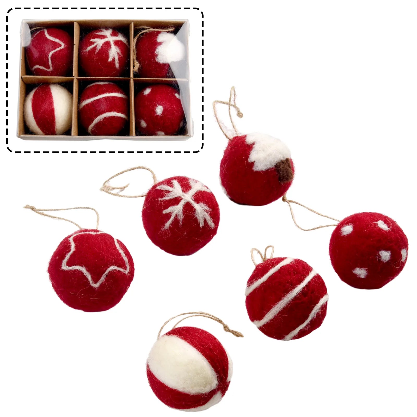 6/36 pçs bolas de natal bola de feltro de lã globo de neve decorações de árvore