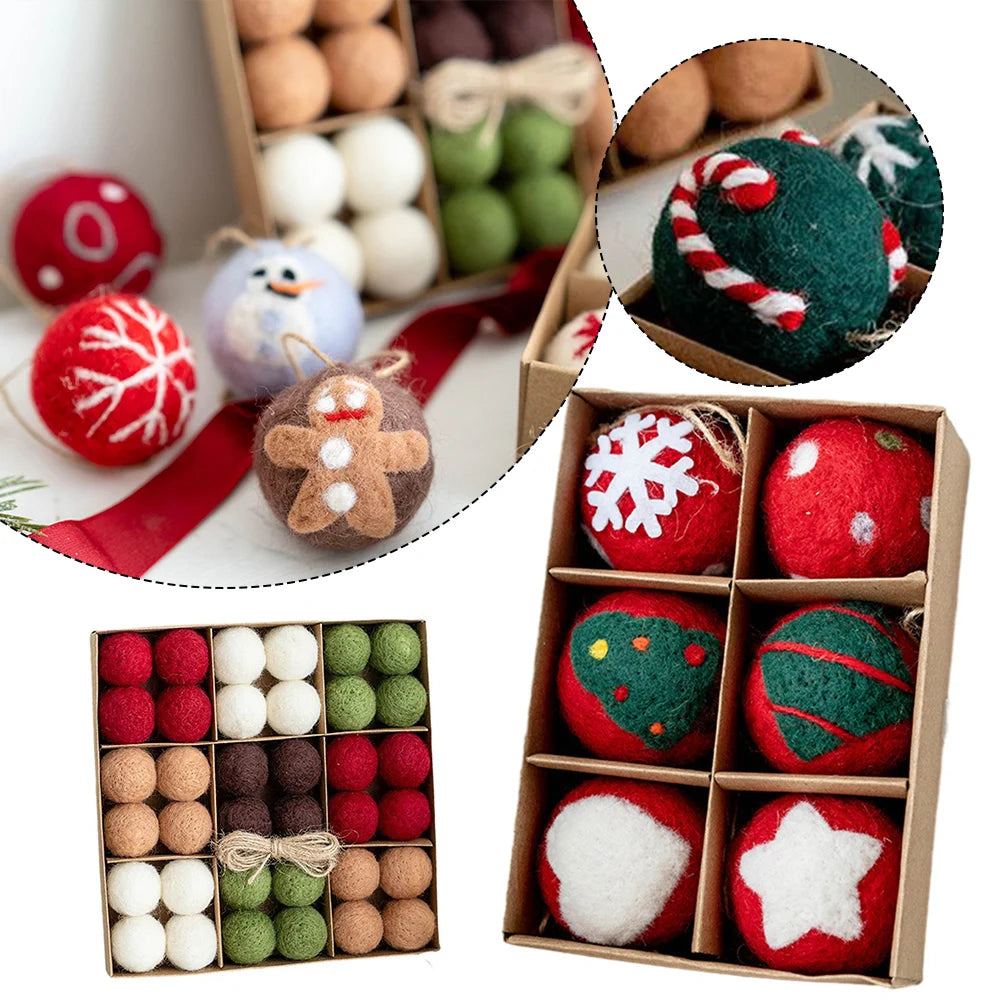 6/36 pçs bolas de natal bola de feltro de lã globo de neve decorações de árvore