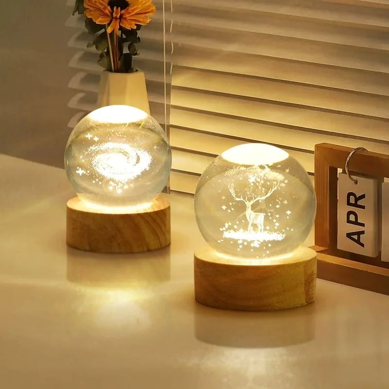 Bola de cristal vidro planeta led luz noturna quente laser gravado sistema solar globo universo 6cm 3D