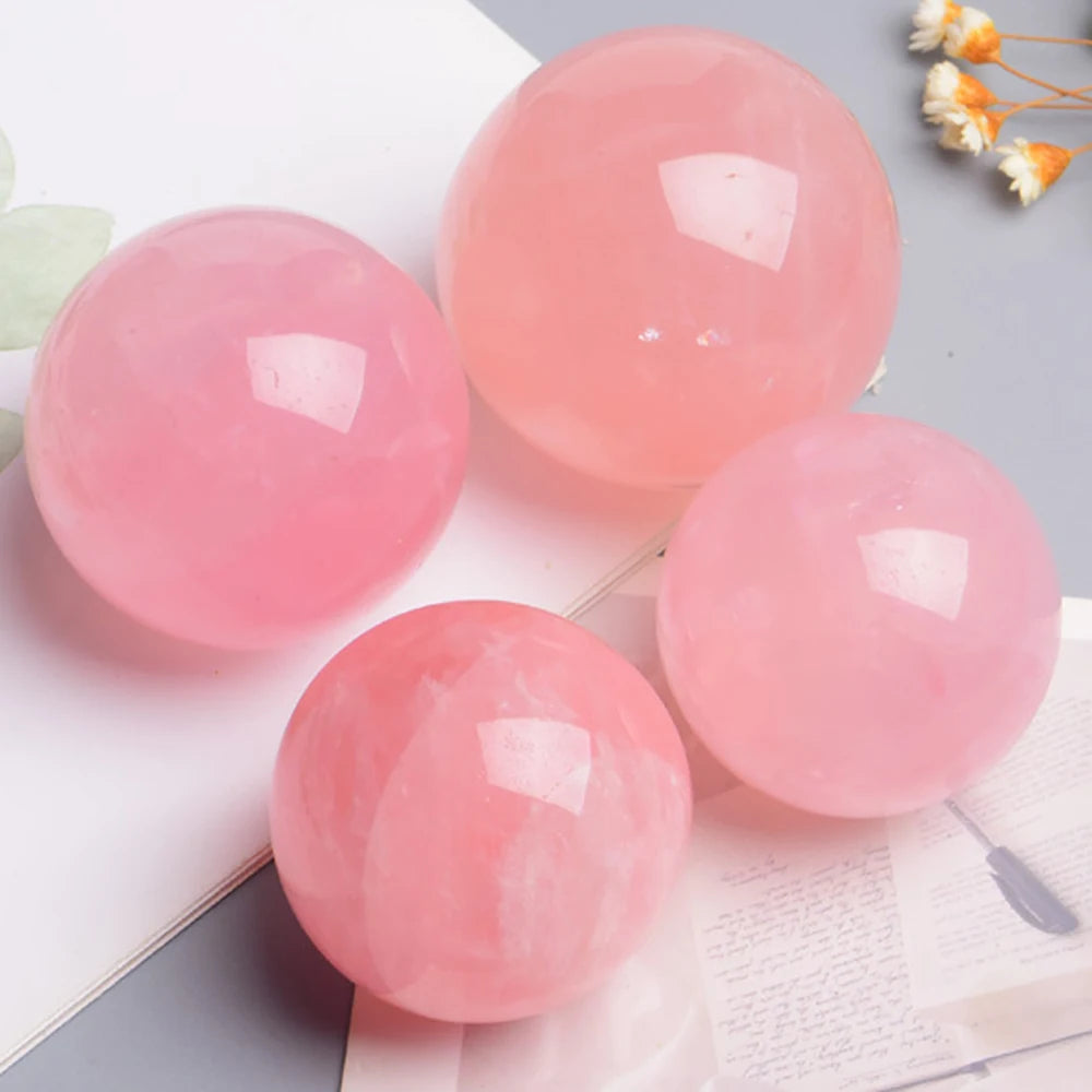 Bola de cristal de quartzo rosa natural, bola de massagem reiki, decoração de quarto, pó de cristal 4-7cm