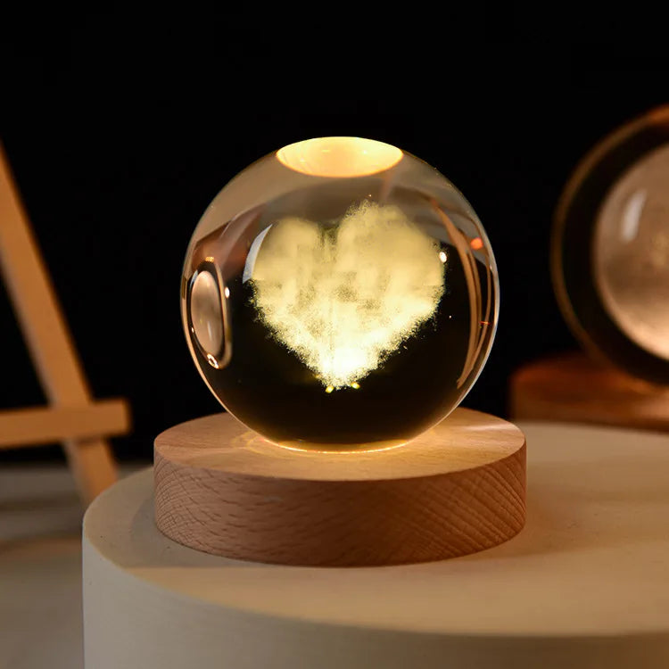Bola de cristal vidro planeta led luz noturna quente laser gravado sistema solar globo universo 6cm 3D