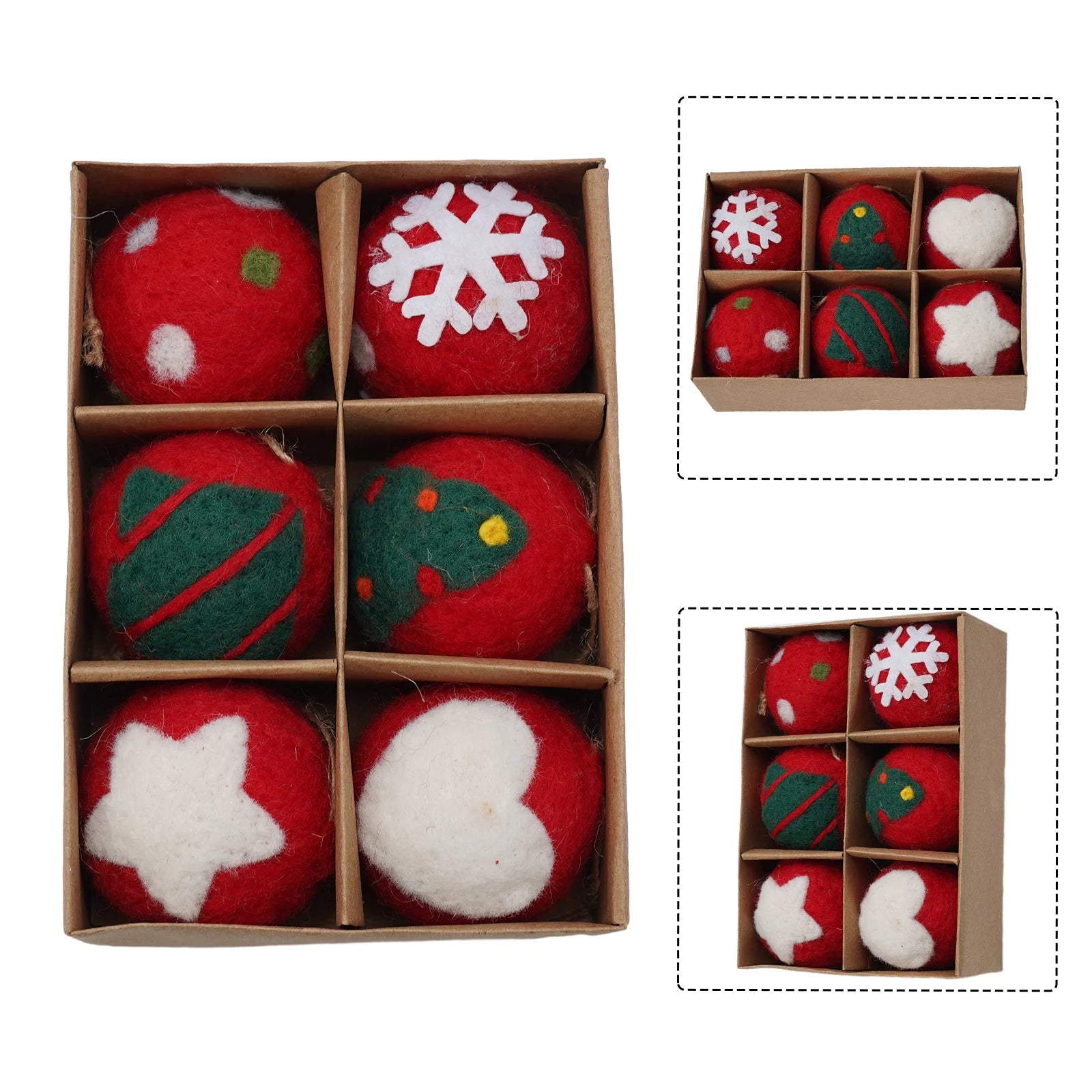 6/36 pçs bolas de natal bola de feltro de lã globo de neve decorações de árvore