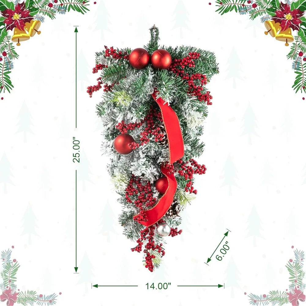 2 peças guirlandas artificiais com frutas, pinha e bolas vermelhas, enfeite de fita de Natal