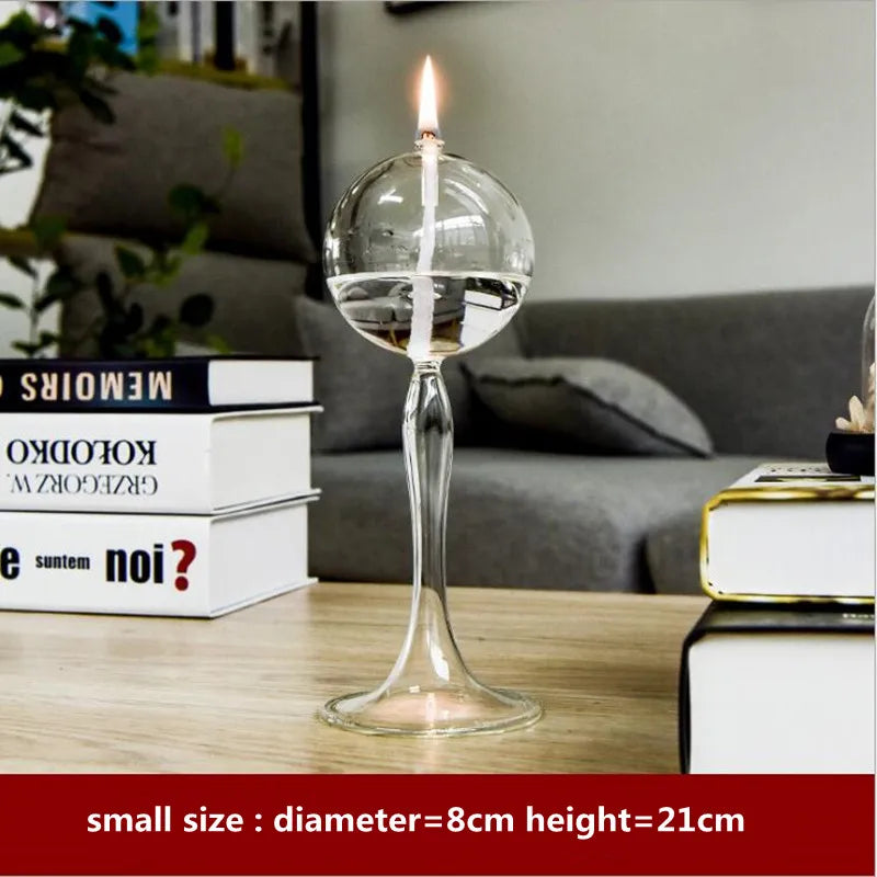 Bola redonda design estilo alto vidro lâmpada óleo decoração casamento artesanato castiçal Diâmetro = 8cm de altura