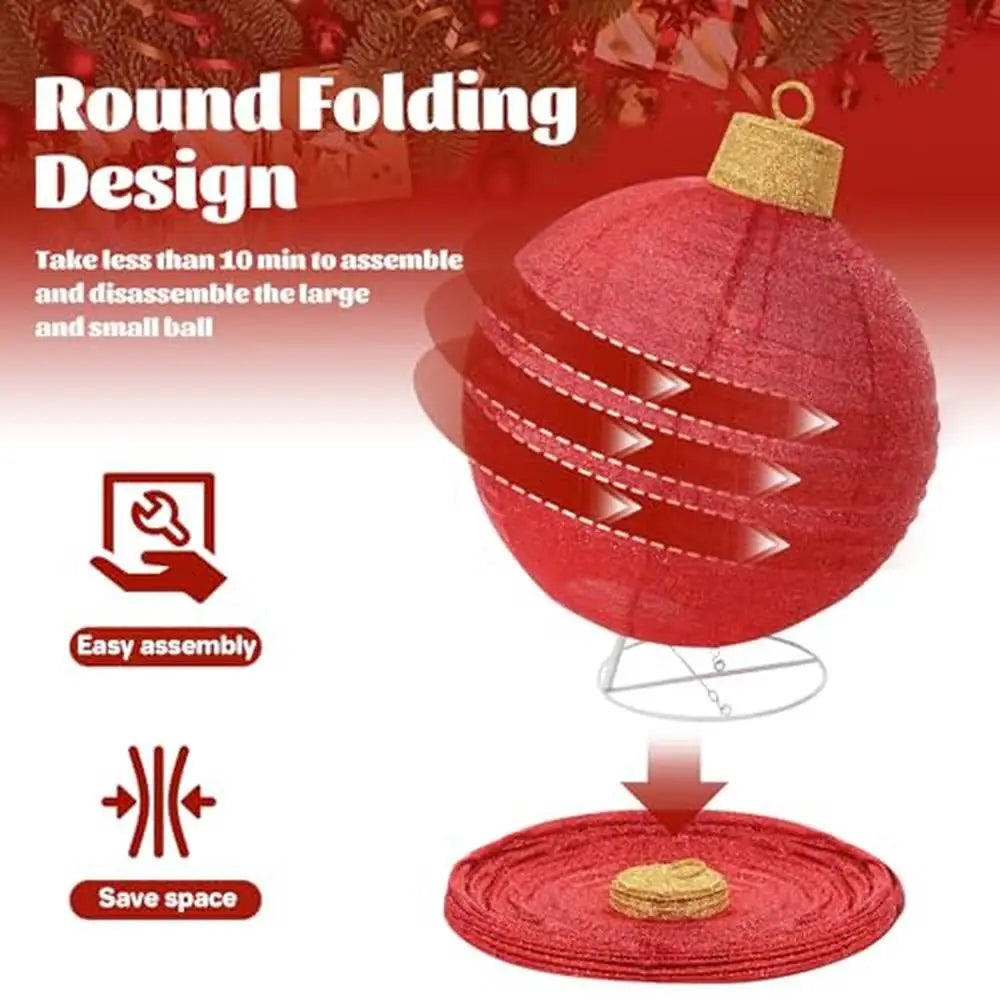 Conjunto de enfeites de natal iluminados ao ar livre com 180 luzes LED 8 funções pop-up grandes decorações de bola