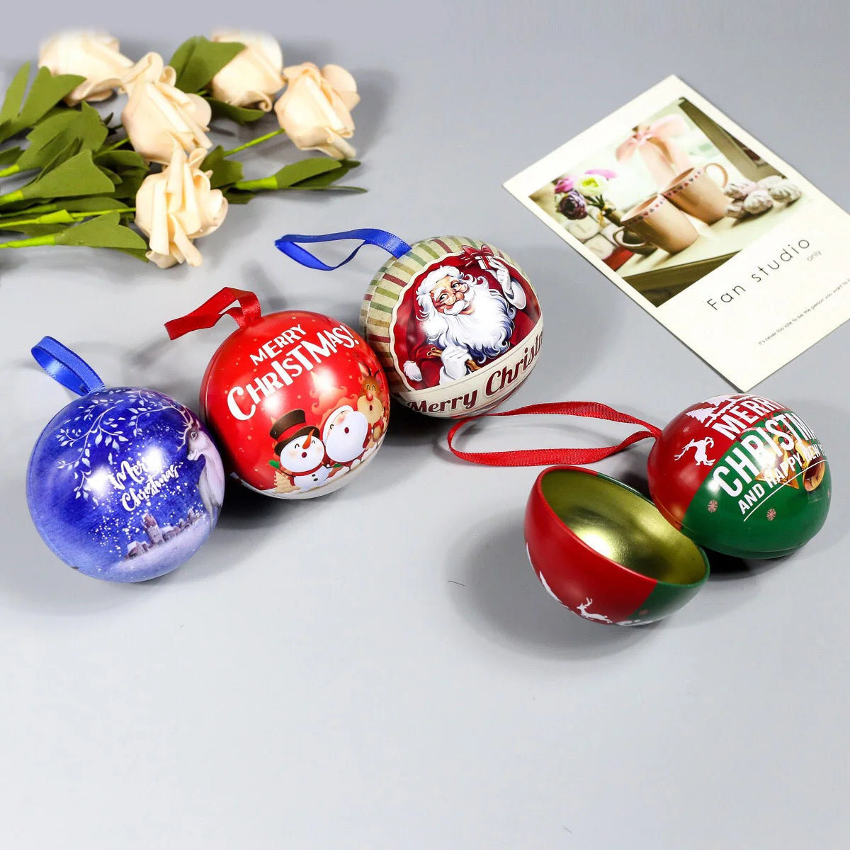 5 Pcs Caixas de Presente de Natal Folha de Flandres , Bola Decorações de Árvore