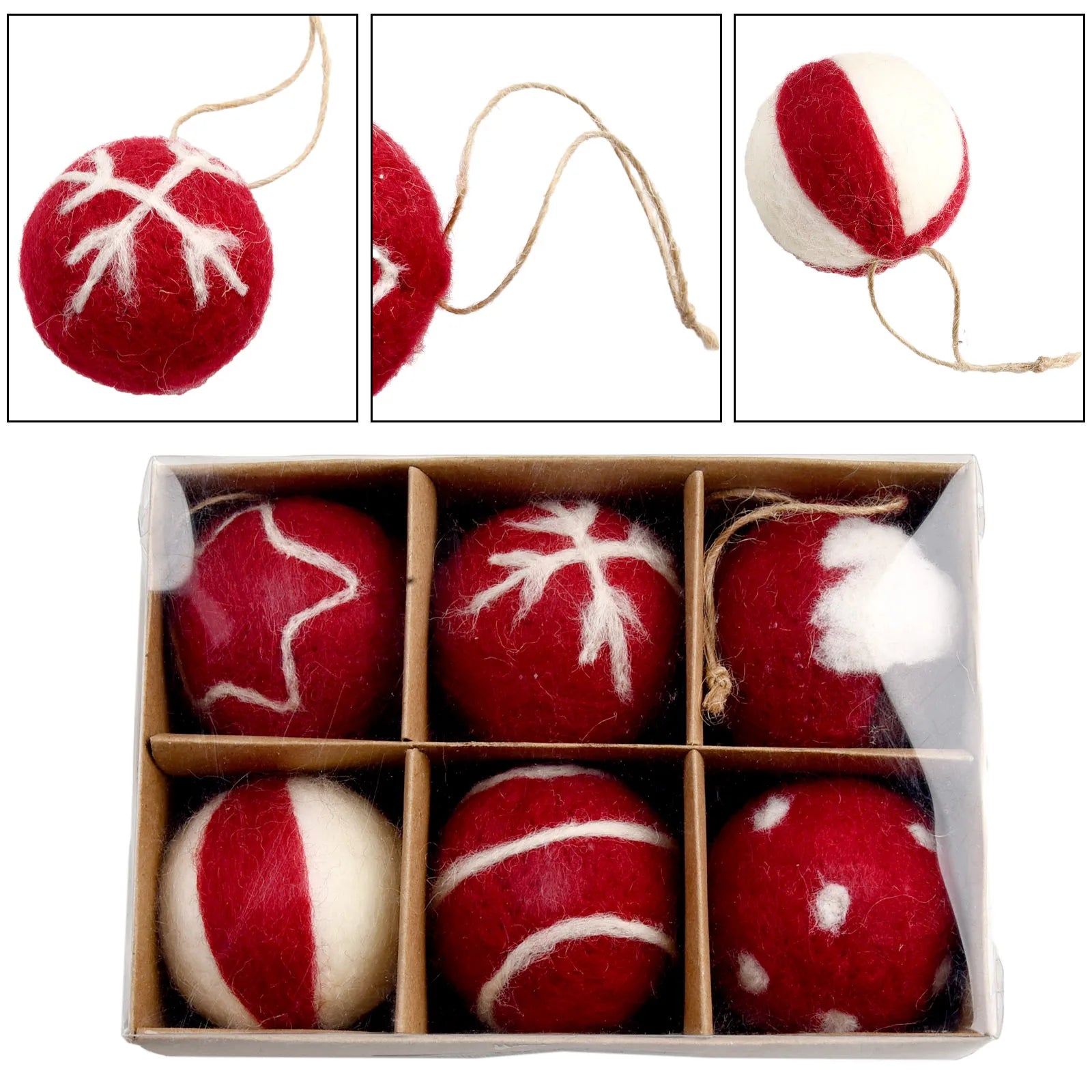6/36 pçs bolas de natal bola de feltro de lã globo de neve decorações de árvore