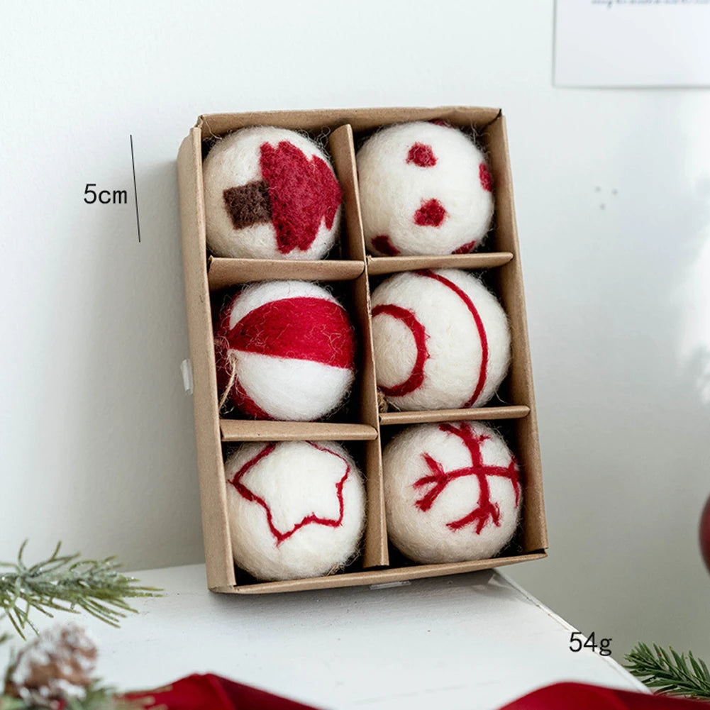 6/36 pçs bolas de natal bola de feltro de lã globo de neve decorações de árvore
