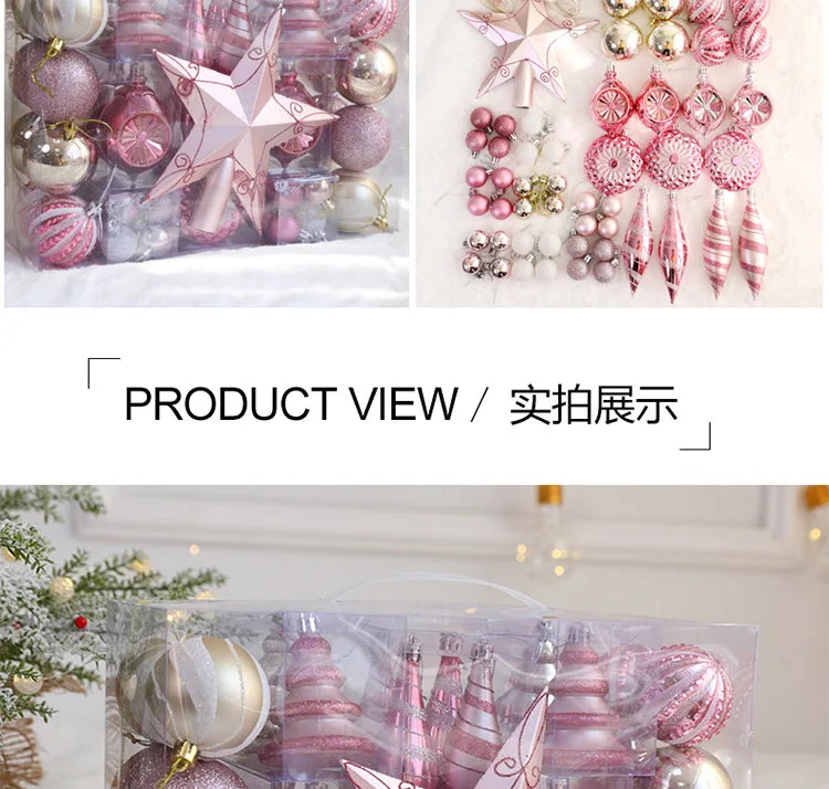 Rosa bola de natal decoração árvore de natal pendurado pingente bola de plástico