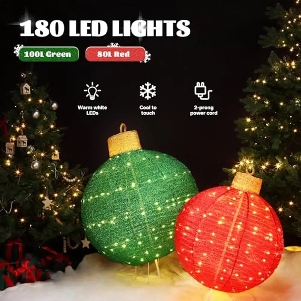Conjunto de enfeites de natal iluminados ao ar livre com 180 luzes LED 8 funções pop-up grandes decorações de bola