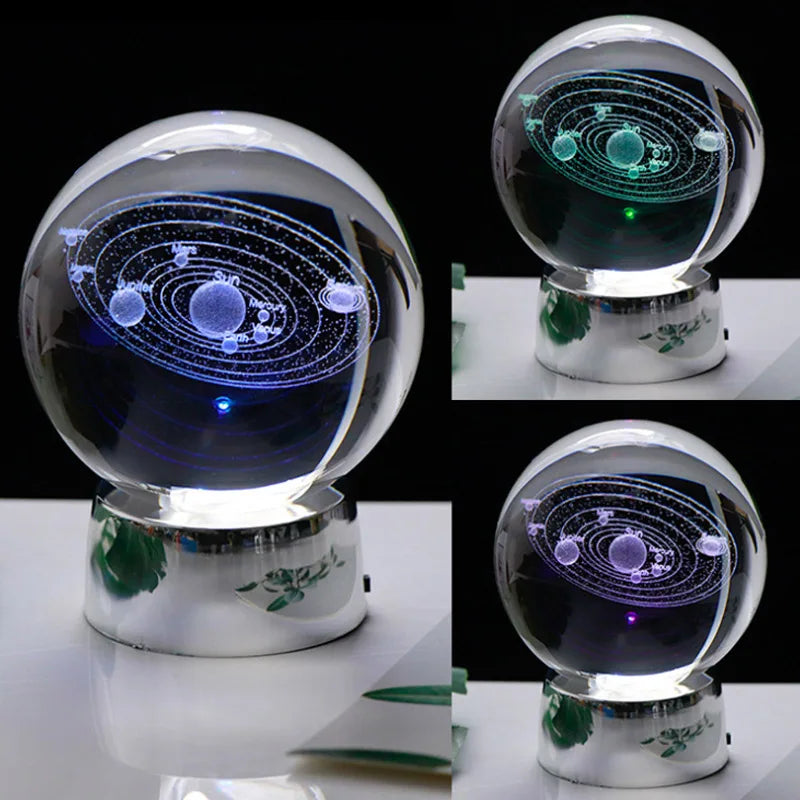 Bola de cristal 3d 6/8cm, sistema solar, astronomia, presente, esfera decorativa