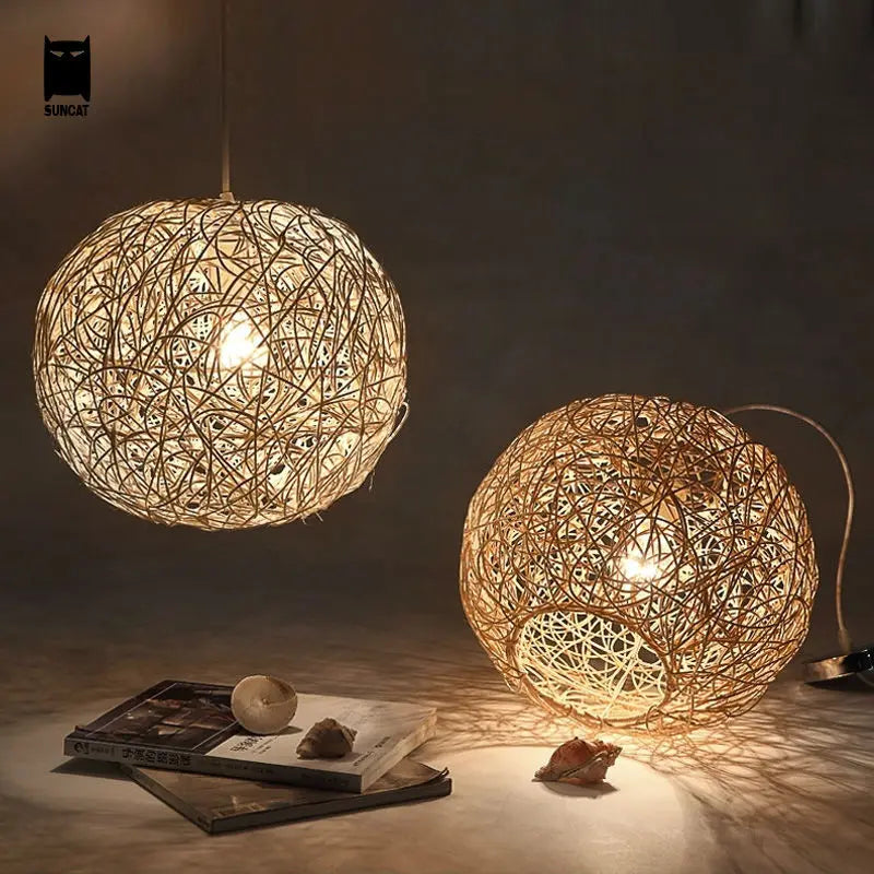 Bola vime rattan  globo esfera pingente luminária moderna 30/40/50cm