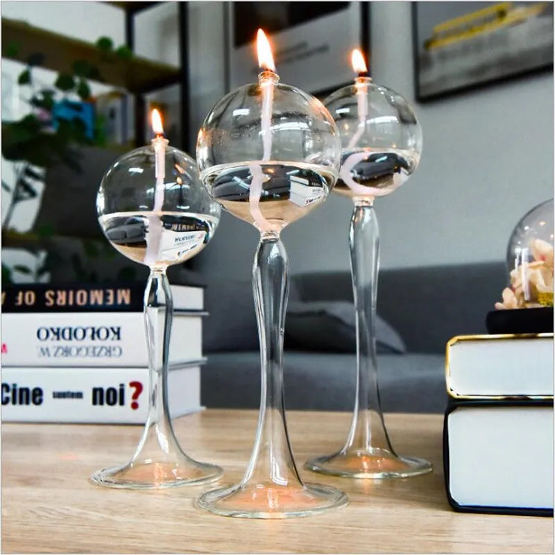 Bola redonda design estilo alto vidro lâmpada óleo decoração casamento artesanato castiçal Diâmetro = 8cm de altura