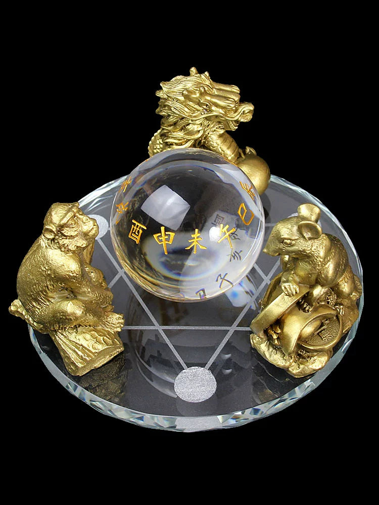 Nova decoração de bola de cristal três em um, tigre, cavalo e cachorro, coelho.