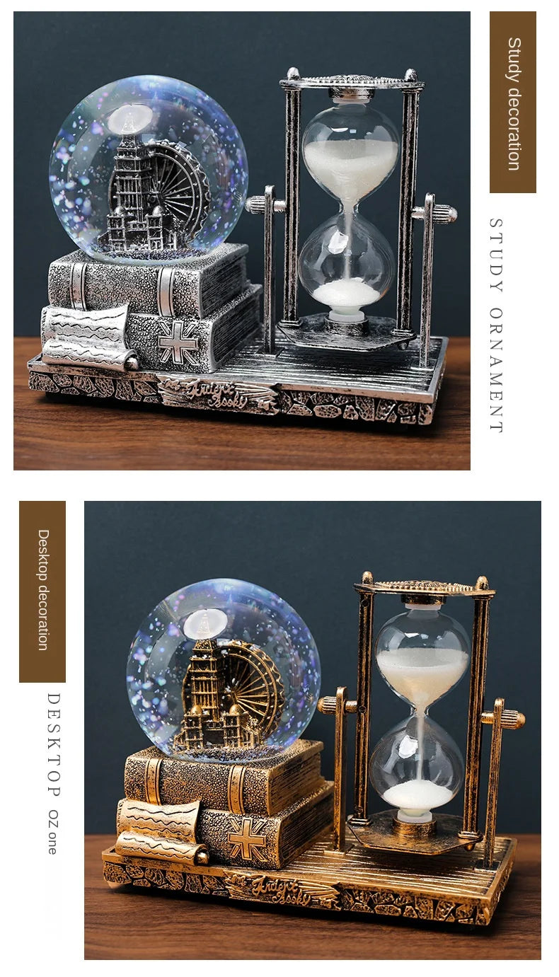 Bola decoração ampulheta tempo eiffel vidro bola de neve mesa cristal areia movediça torre luminosa antigo