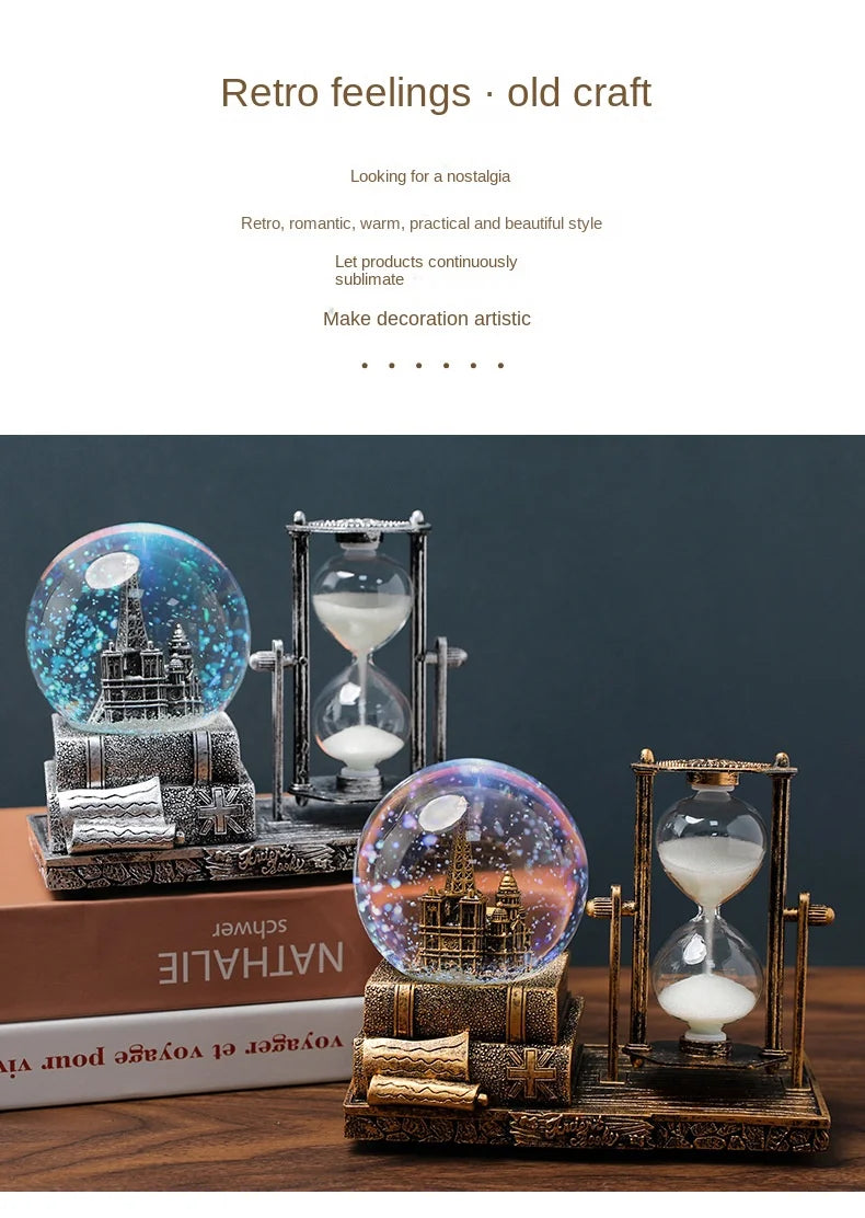 Bola decoração ampulheta tempo eiffel vidro bola de neve mesa cristal areia movediça torre luminosa antigo