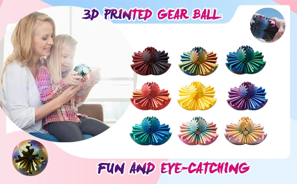 Gear Ball-3D Impresso Bola de Engrenagem, Esfera de Engrenagem Giratória, Brinquedo Cubo Fidget