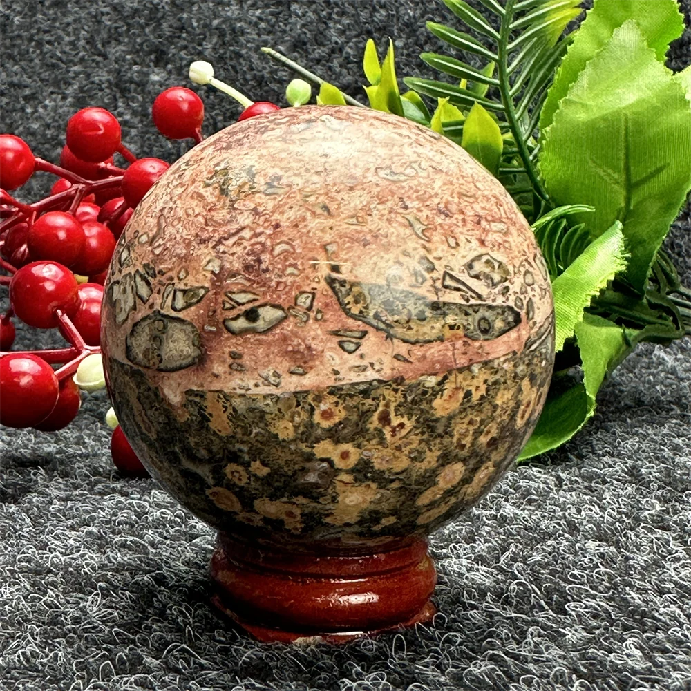 Bola de pedra com estampa de leopardo natural, esfera reiki  para decoração de casa