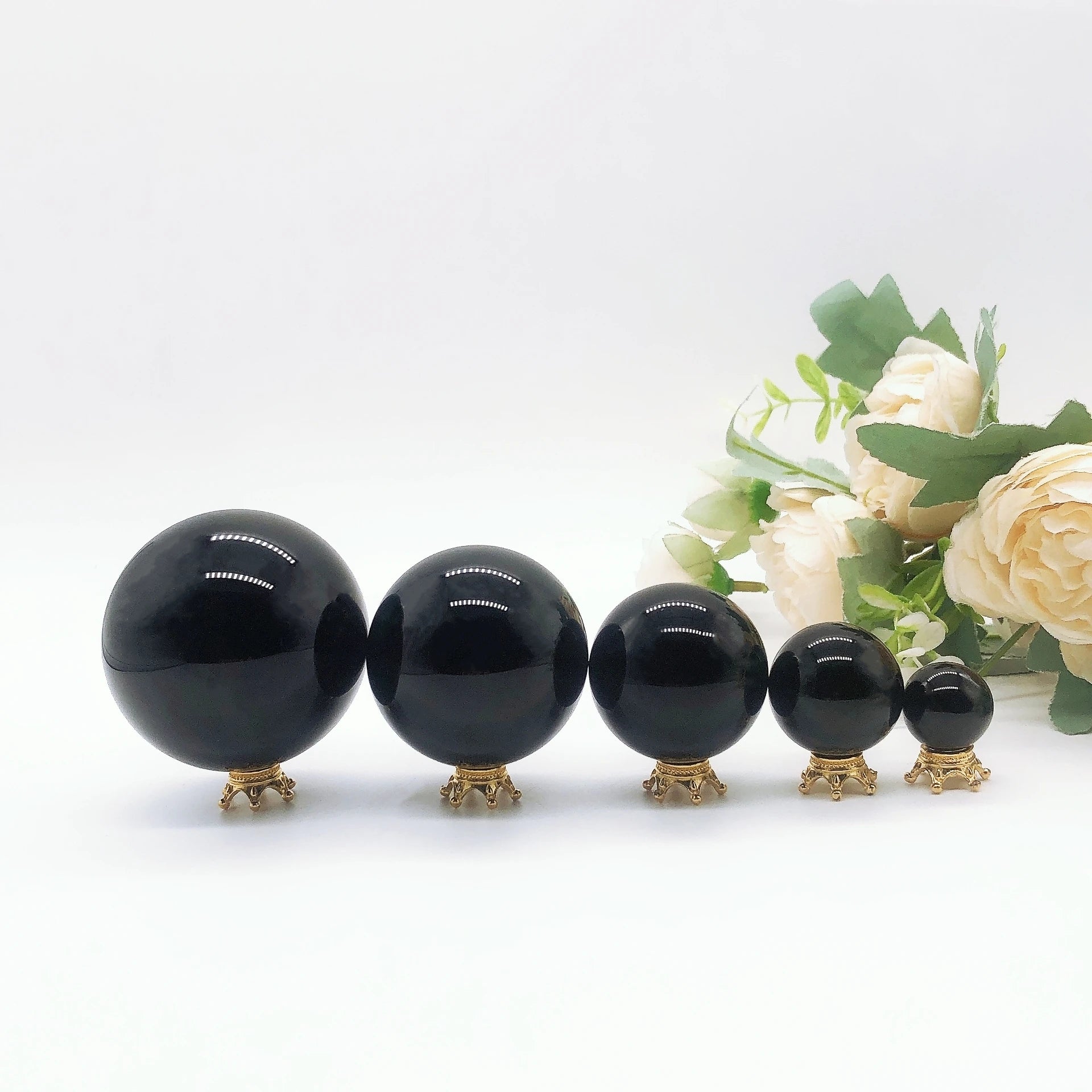 Esfera de obsidiana preta natural, bola mágica de quartzo de cristal