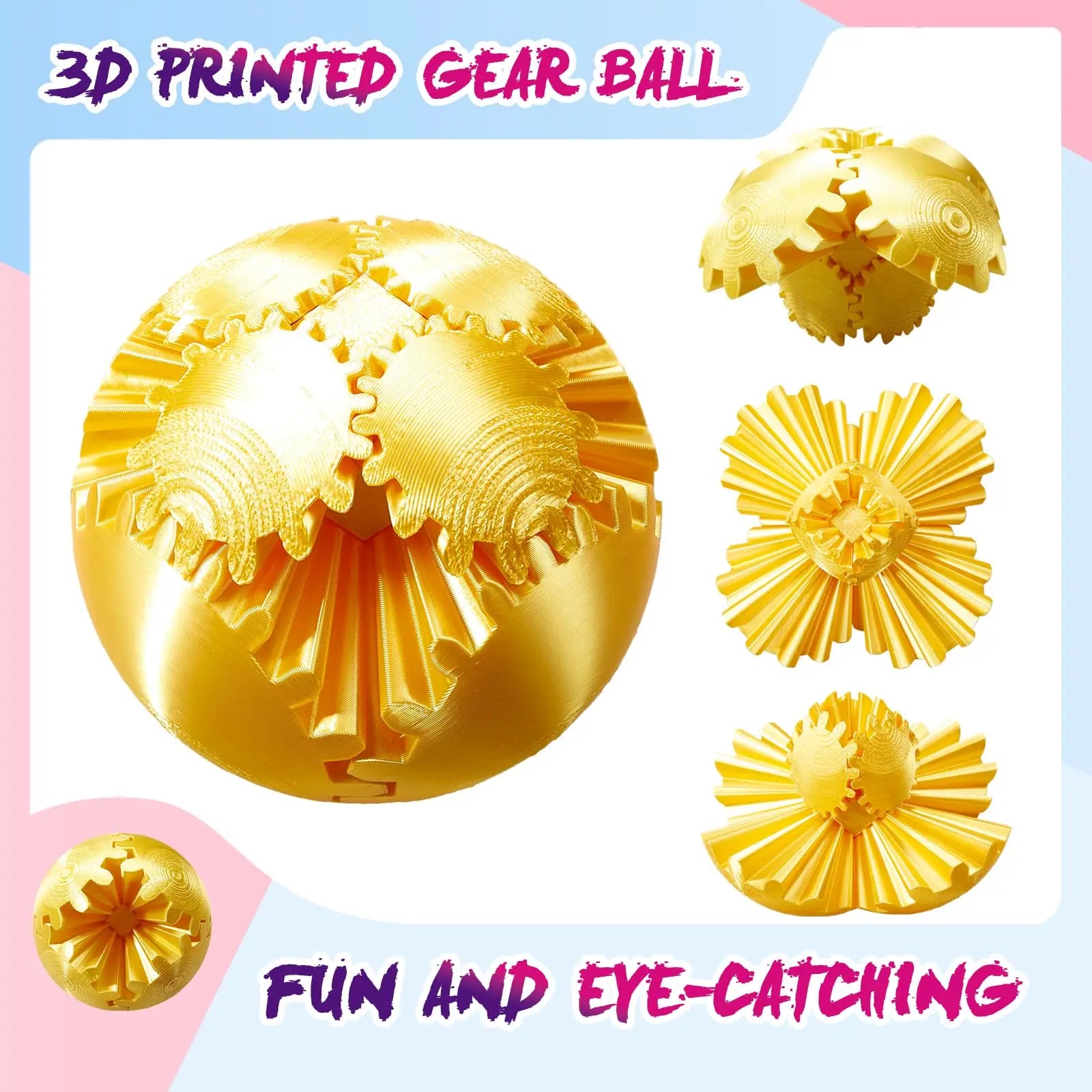Gear Ball-3D Impresso Bola de Engrenagem, Esfera de Engrenagem Giratória, Brinquedo Cubo Fidget