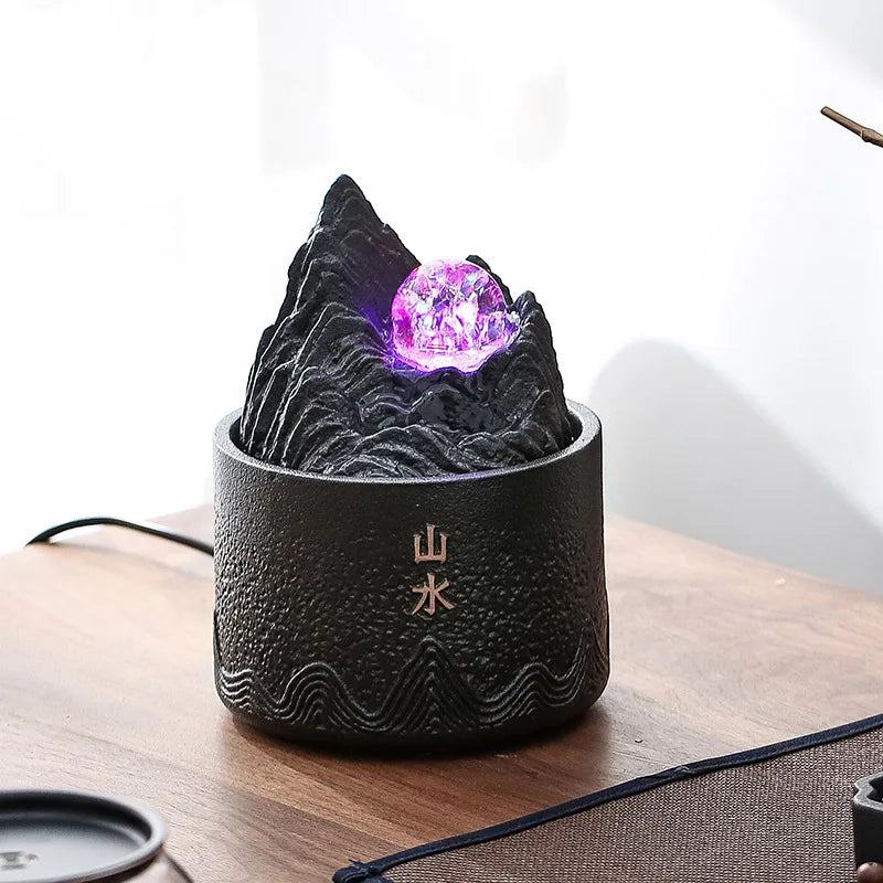 Zen relaxamento mesa feng shui bola fonte de água com luz led