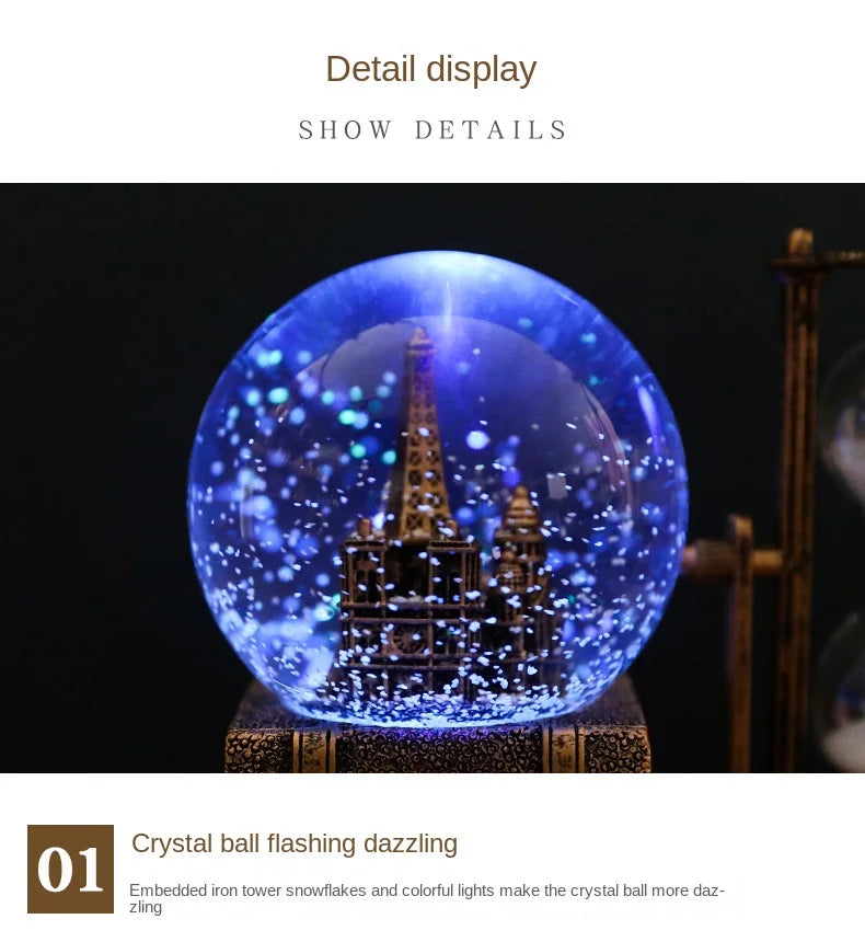 Bola decoração ampulheta tempo eiffel vidro bola de neve mesa cristal areia movediça torre luminosa antigo