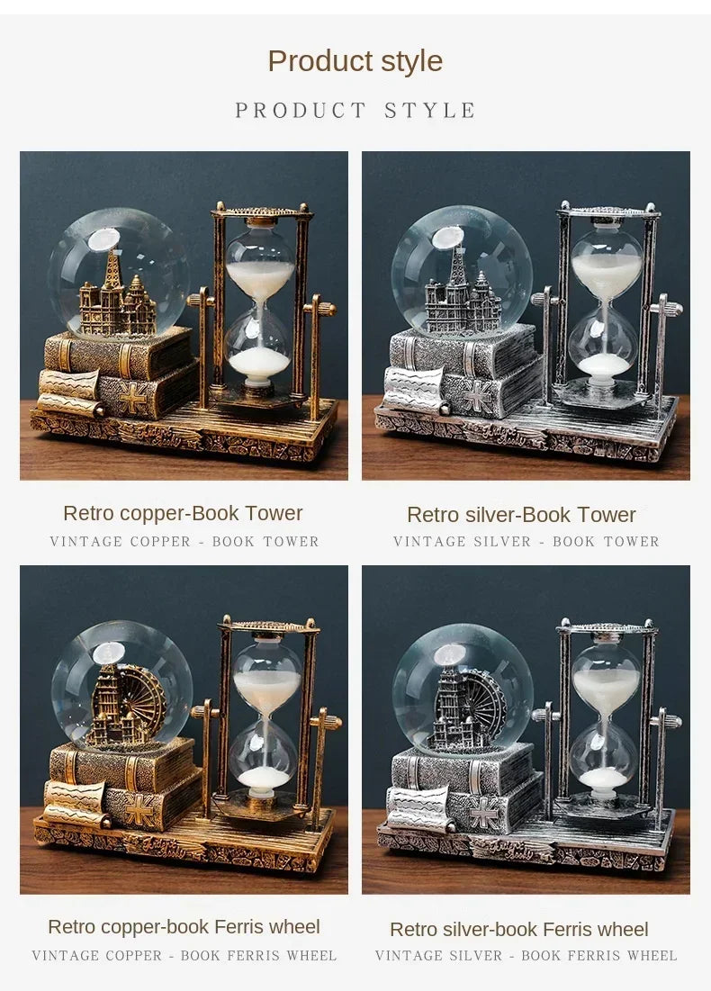 Bola decoração ampulheta tempo eiffel vidro bola de neve mesa cristal areia movediça torre luminosa antigo