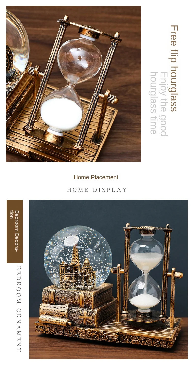 Bola decoração ampulheta tempo eiffel vidro bola de neve mesa cristal areia movediça torre luminosa antigo