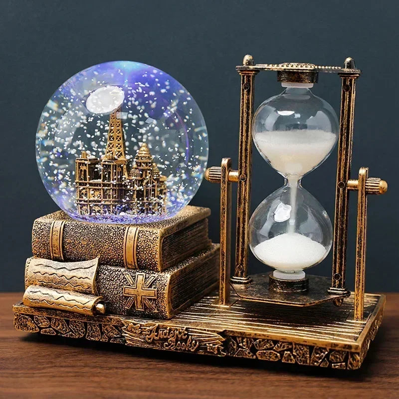Bola decoração ampulheta tempo eiffel vidro bola de neve mesa cristal areia movediça torre luminosa antigo