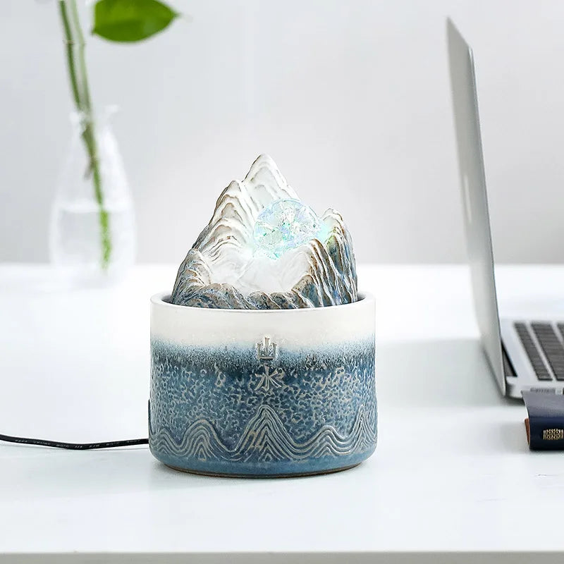 Zen relaxamento mesa feng shui bola fonte de água com luz led
