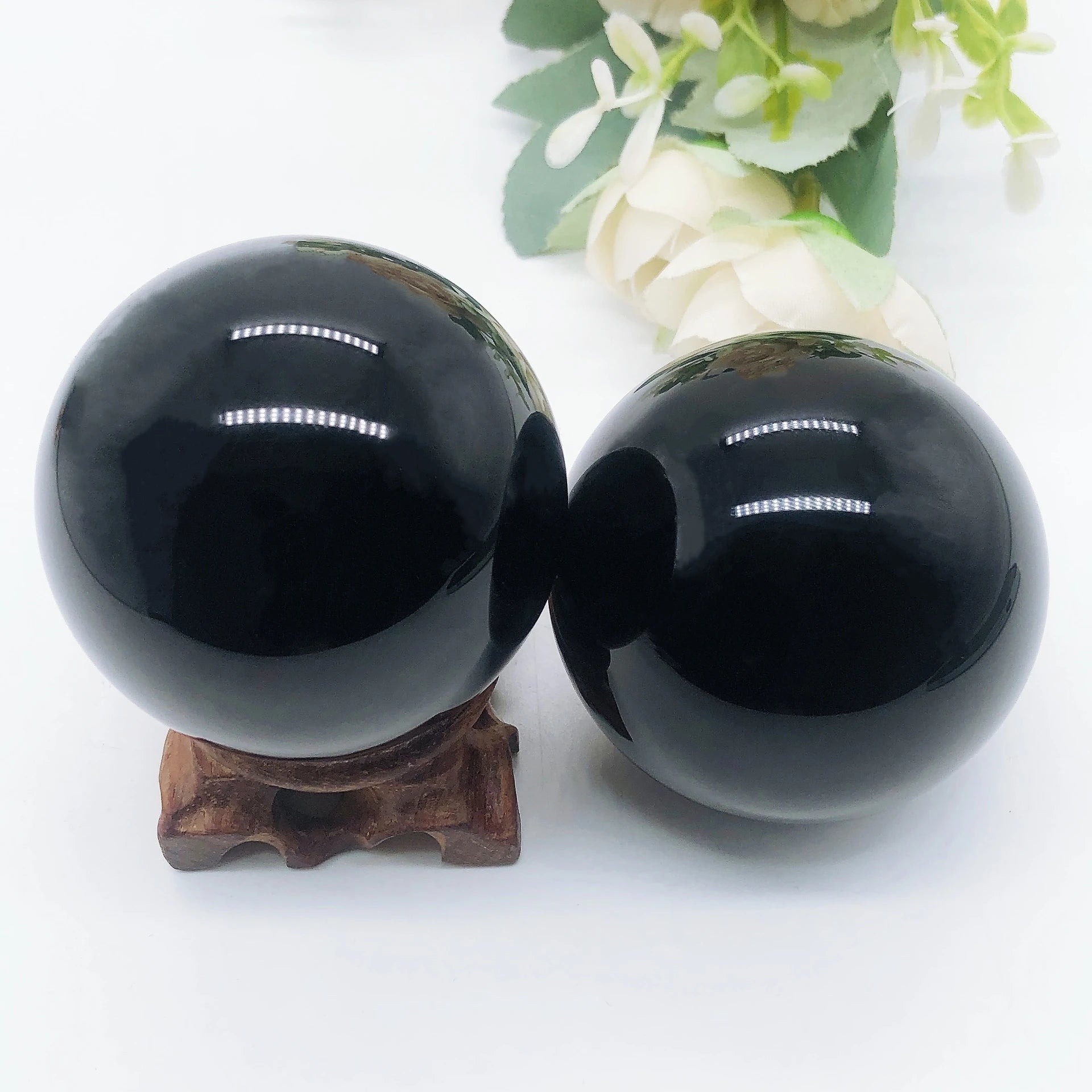 Esfera de obsidiana preta natural, bola mágica de quartzo de cristal